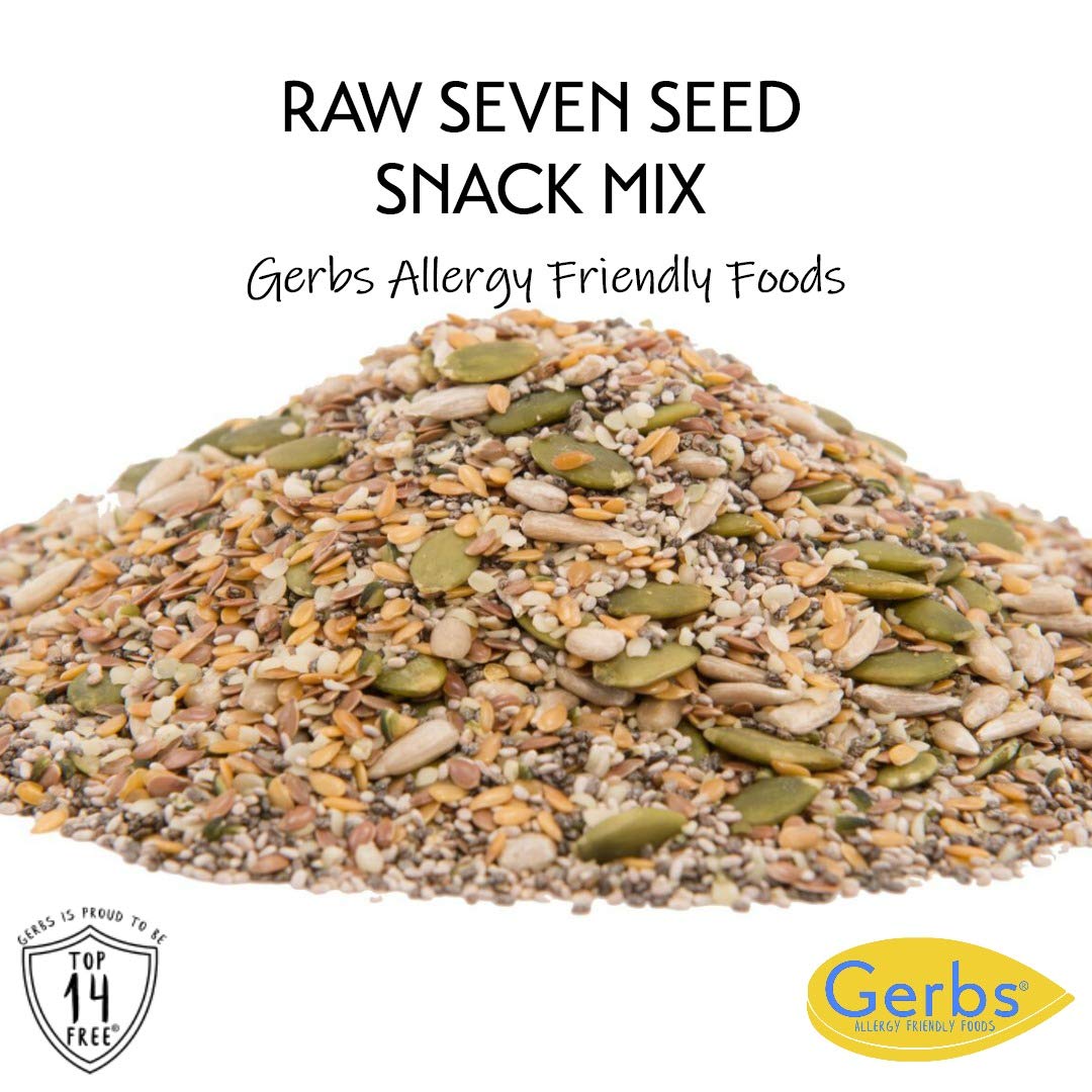 GERBS Super 7 Seed Snack Mix on the kitchen counter emphasizes versatility.