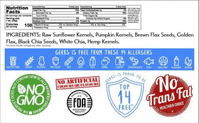 GERBS Super 7 Seed Snack Mix displays seeds and nuts ready to use in recipes.