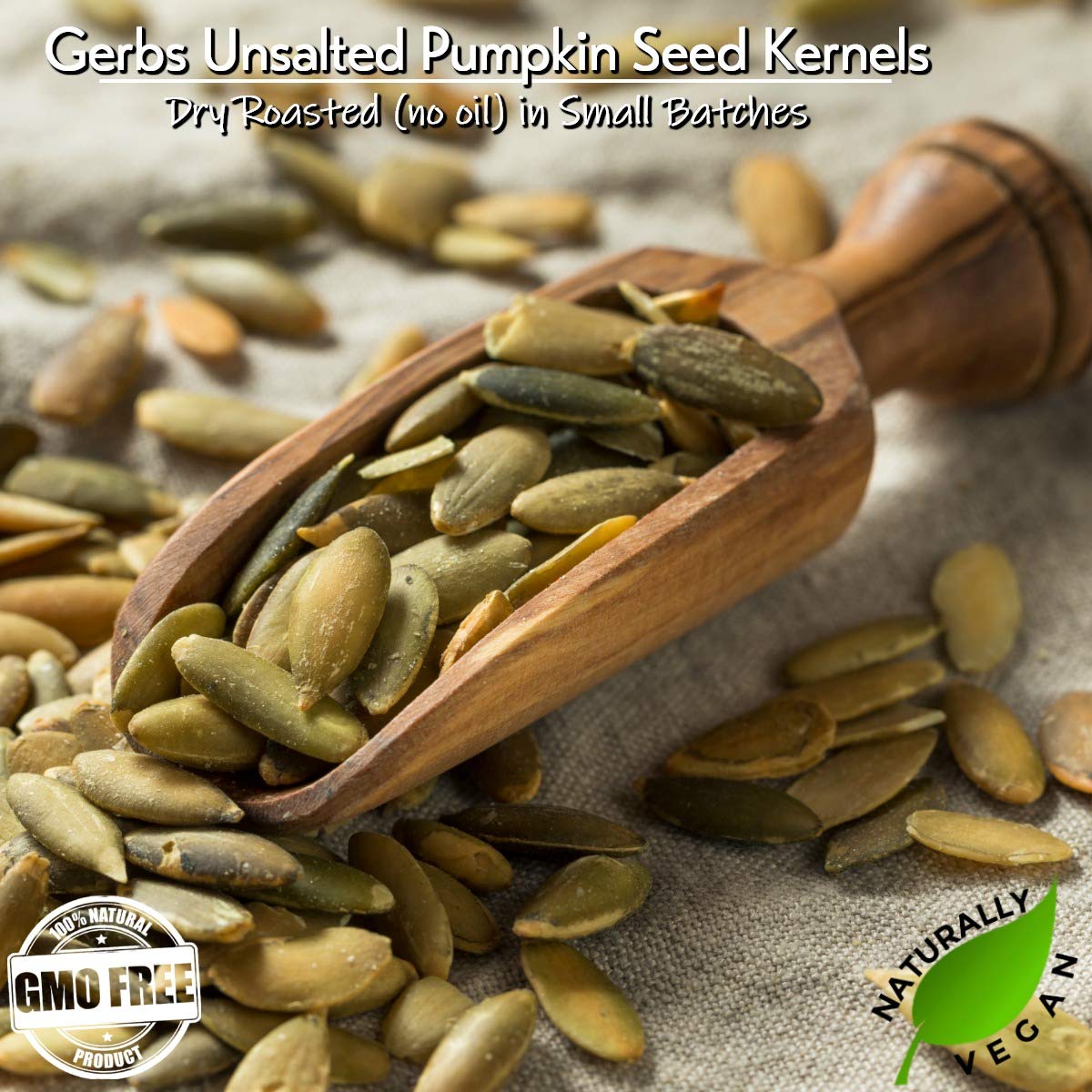 GERBS unsalted pumpkin seed kernels on a fresh salad to add crunch.