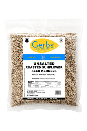 Small snack bowl of GERBS unsalted sunflower seeds as a quick bite