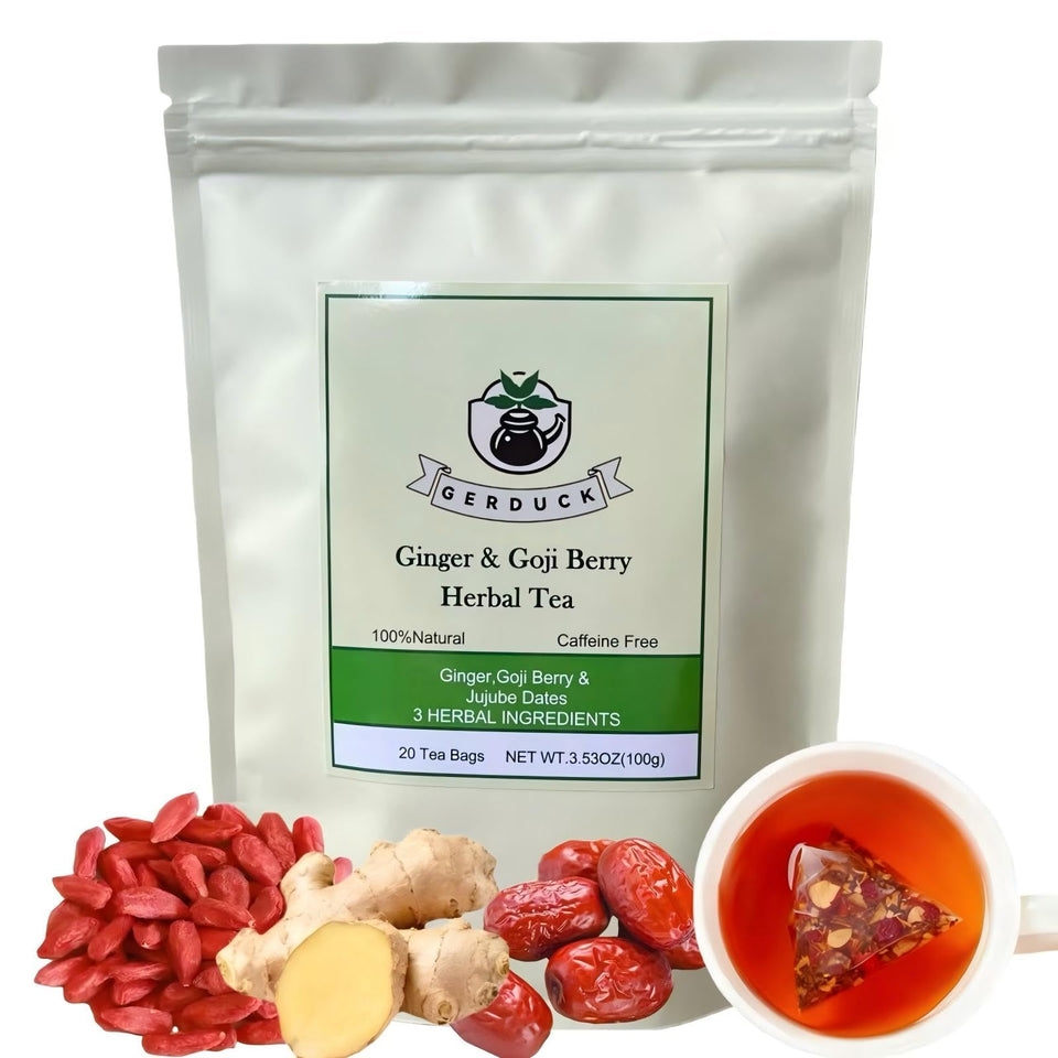Gerduck Ginger Goji Jujube Tea pyramid bags for warming evenings and easy brewing