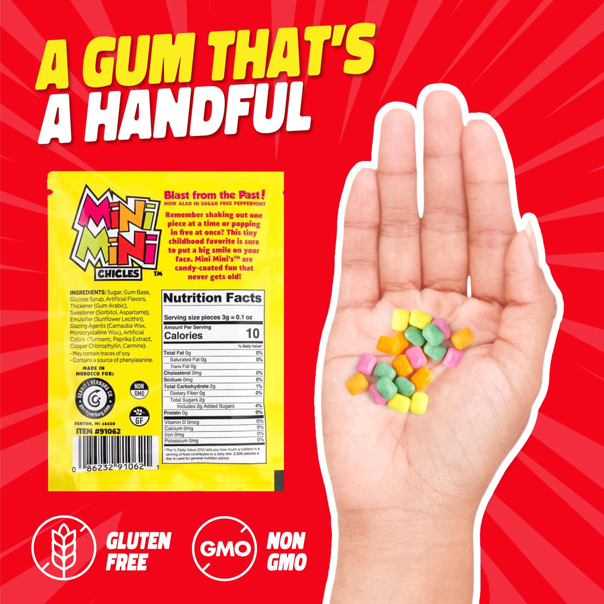 GeRRiT mini mini fruit chiclets center chew reveals soft interior and juicy fruit notes