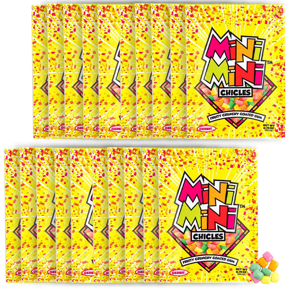 GeRRiT mini mini fruit chiclets shell closeup showing colorful, crunchy exterior ideal for on the go