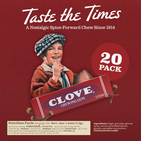 Back label on Gerrit's clove gum pack shows GMO-free, gluten-free ingredients