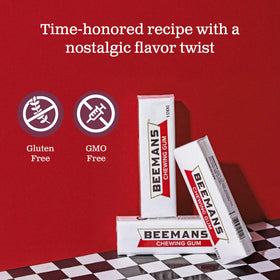 Beeman’s retro logo on pack highlighting vintage branding.