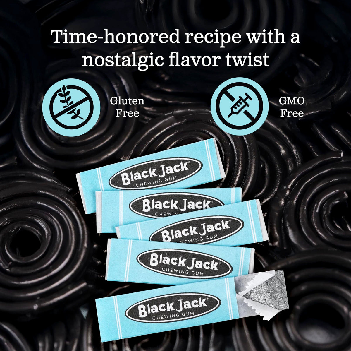 Gerrit's Black Jack Gum sticks, individually wrapped for freshness and on-the-go enjoyment.