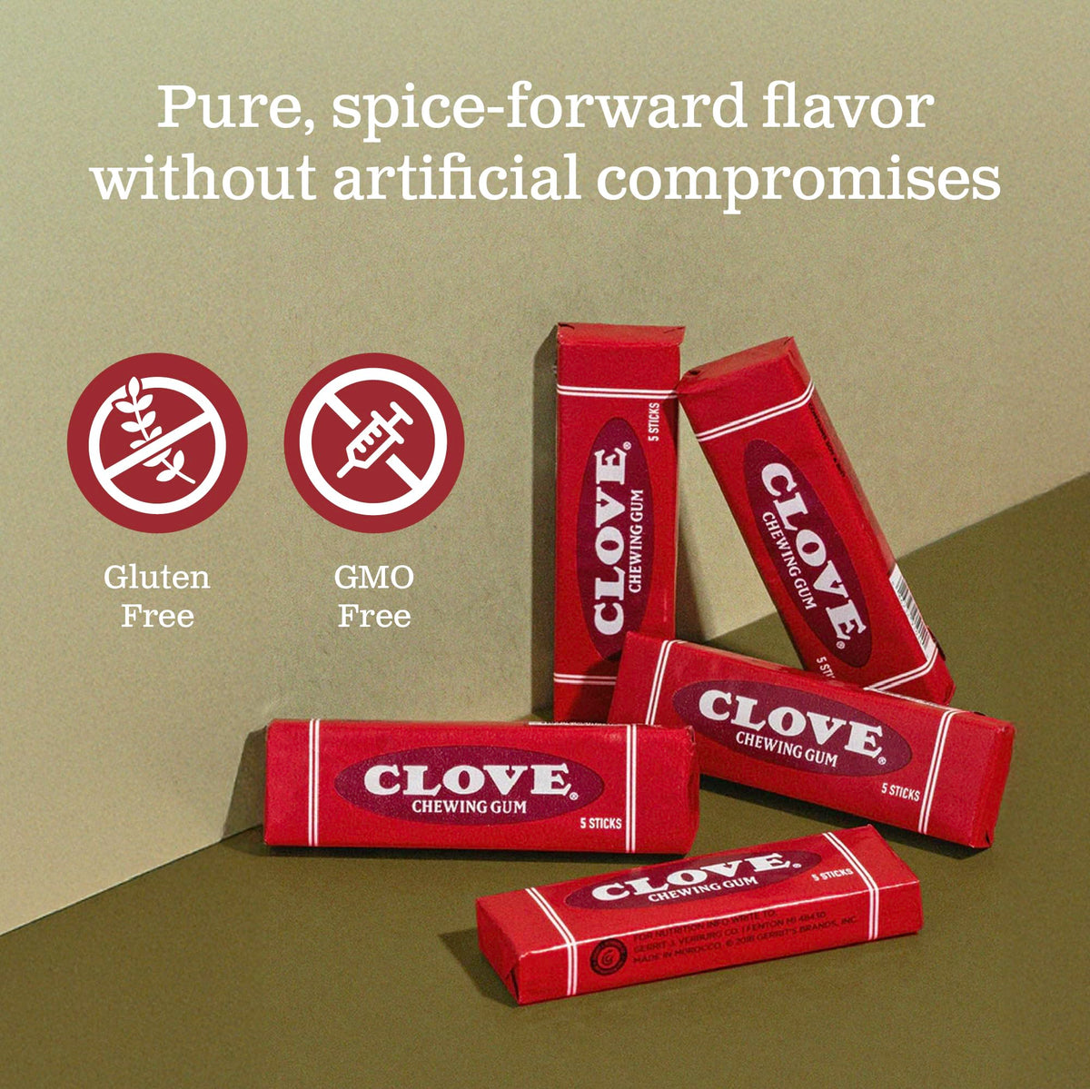 Close-up of Gerrit's clove gum sticks emphasizing the bold spice profile