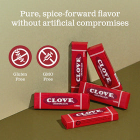 Close-up of Gerrit's clove gum sticks emphasizing the bold spice profile