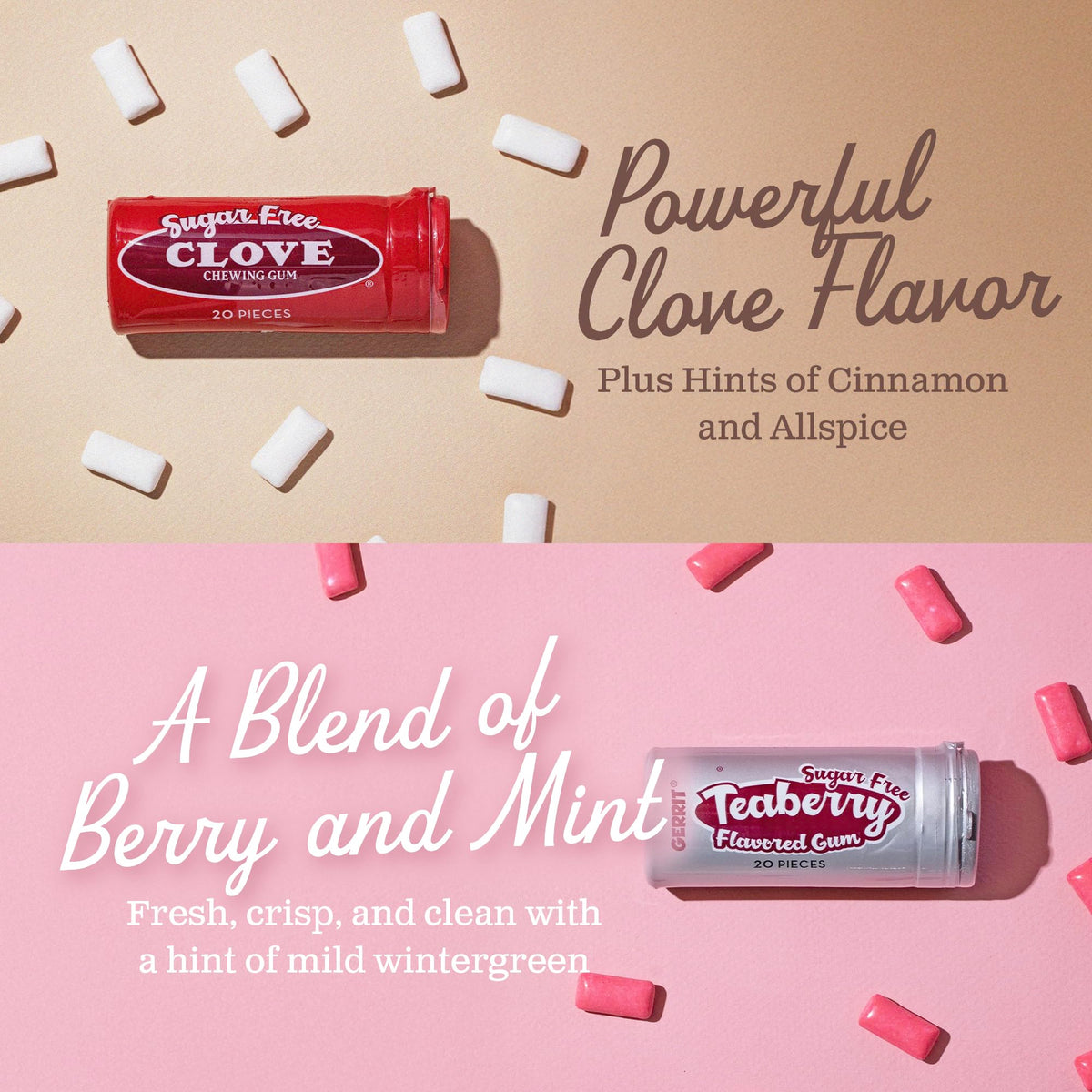 Gerrit's Clove sugarfree gum tube for a warm, spicy note anytime