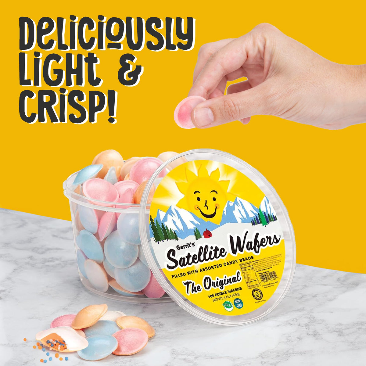 Gerrit's Satellite Wafers 100-piece tub designed for bulk celebrations and events.