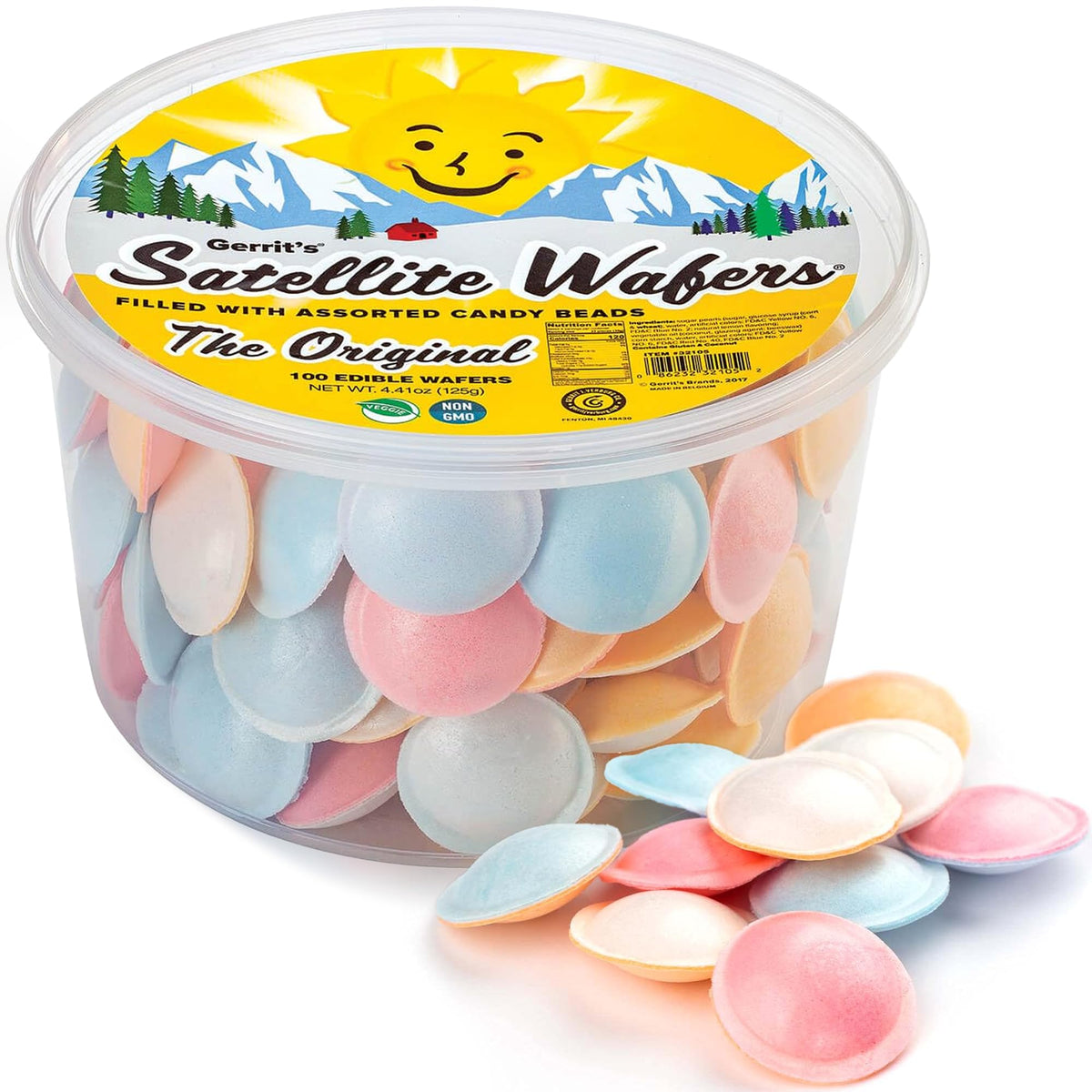 Gerrit's Satellite Wafers pastel double wafer ready for sharing at parties.