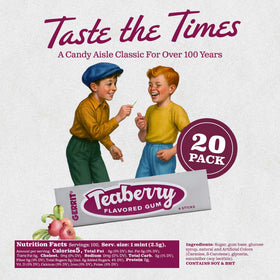 Gerrit’s Teaberry Gum box back reveals flavor notes and vintage packaging details.