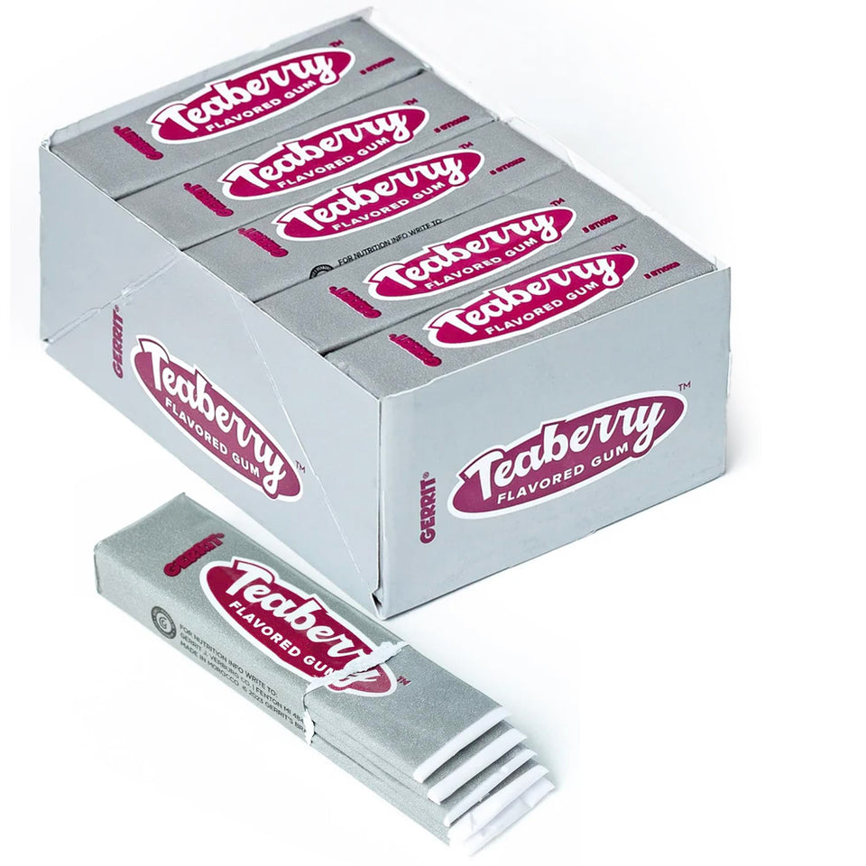 Gerrit’s Teaberry Gum box front highlighting nostalgic branding for collectors and gift ideas.