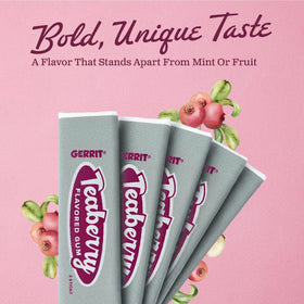 Gerrit’s Teaberry Gum 20-count pack highlights convenient, shareable five-stick portions.