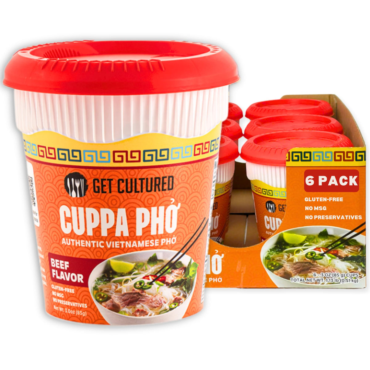 Get Cultured Box pho cup front – authentic flavor, ready in minutes.