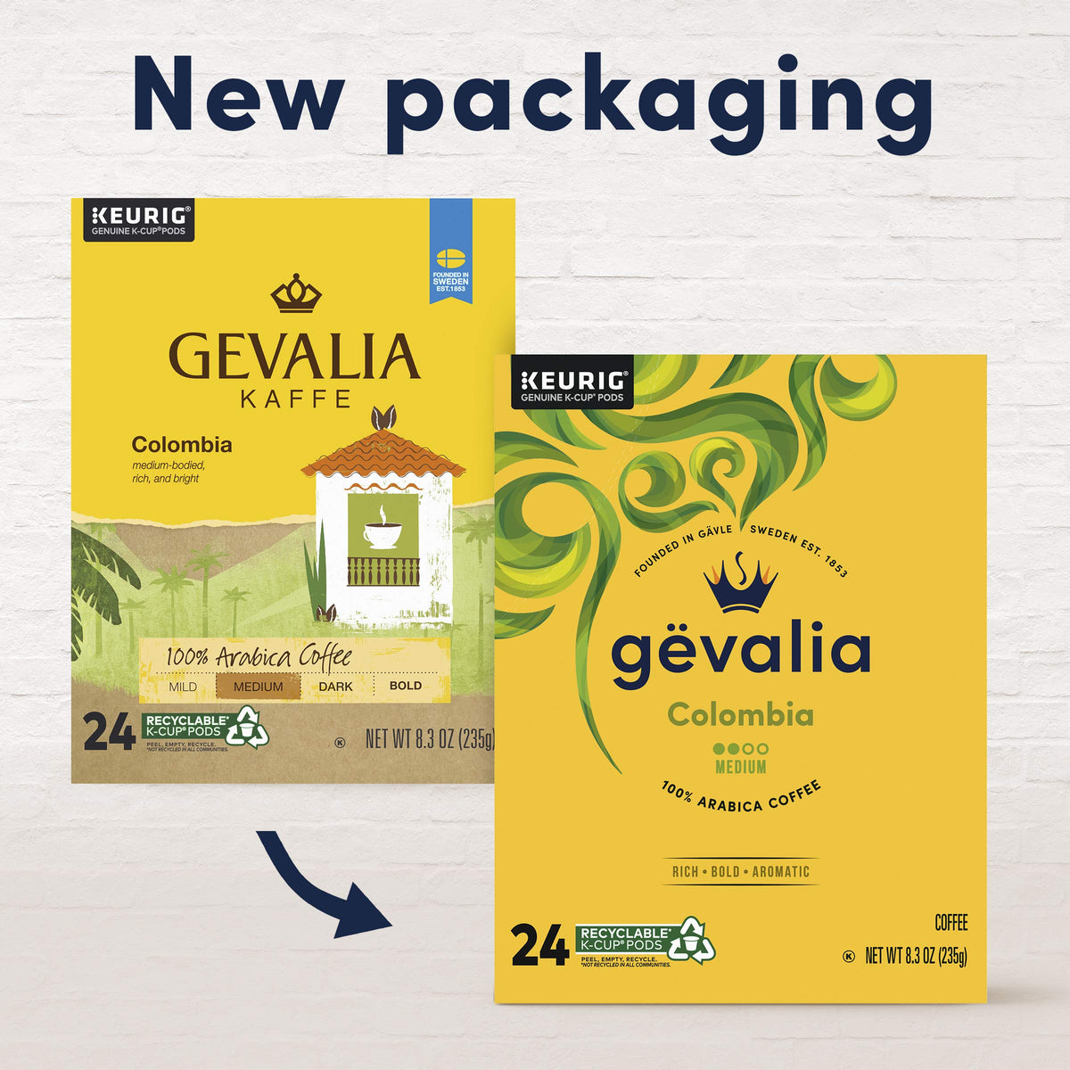 Gevalia Colombia K-Cups box side displaying origin and packaging.