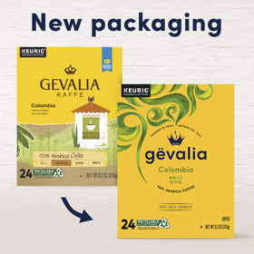 Gevalia Colombia K-Cups box side displaying origin and packaging.