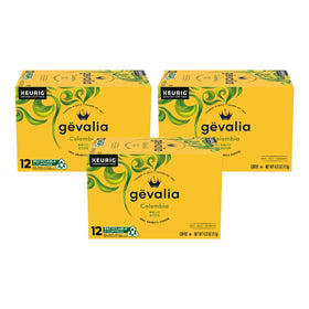 Gevalia Colombian K-Cups box front view, cozy morning appeal with smooth medium roast.
