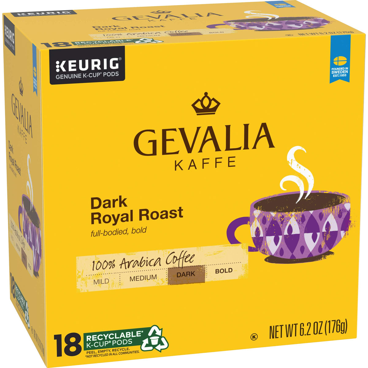 Gevalia Dark Royal Roast full-body flavor with bold notes and a lingering finish