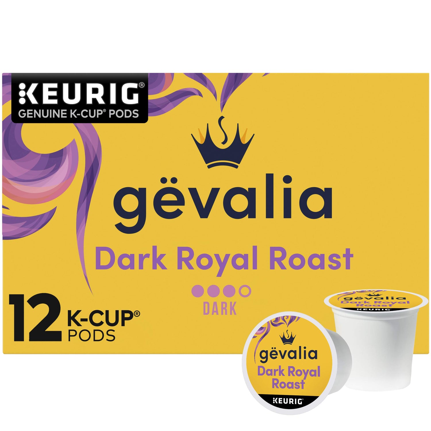 Gevalia Dark Royal Roast K-Cup pods in box ready to brew at home