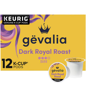 Gevalia Dark Royal Roast K-Cup pods in box ready to brew at home