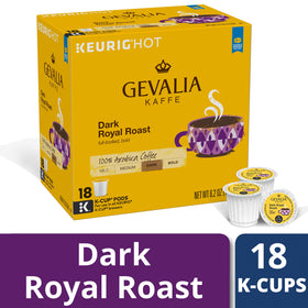 Gevalia Dark Royal Roast K-Cup pods close-up, rich aroma for daily rituals.