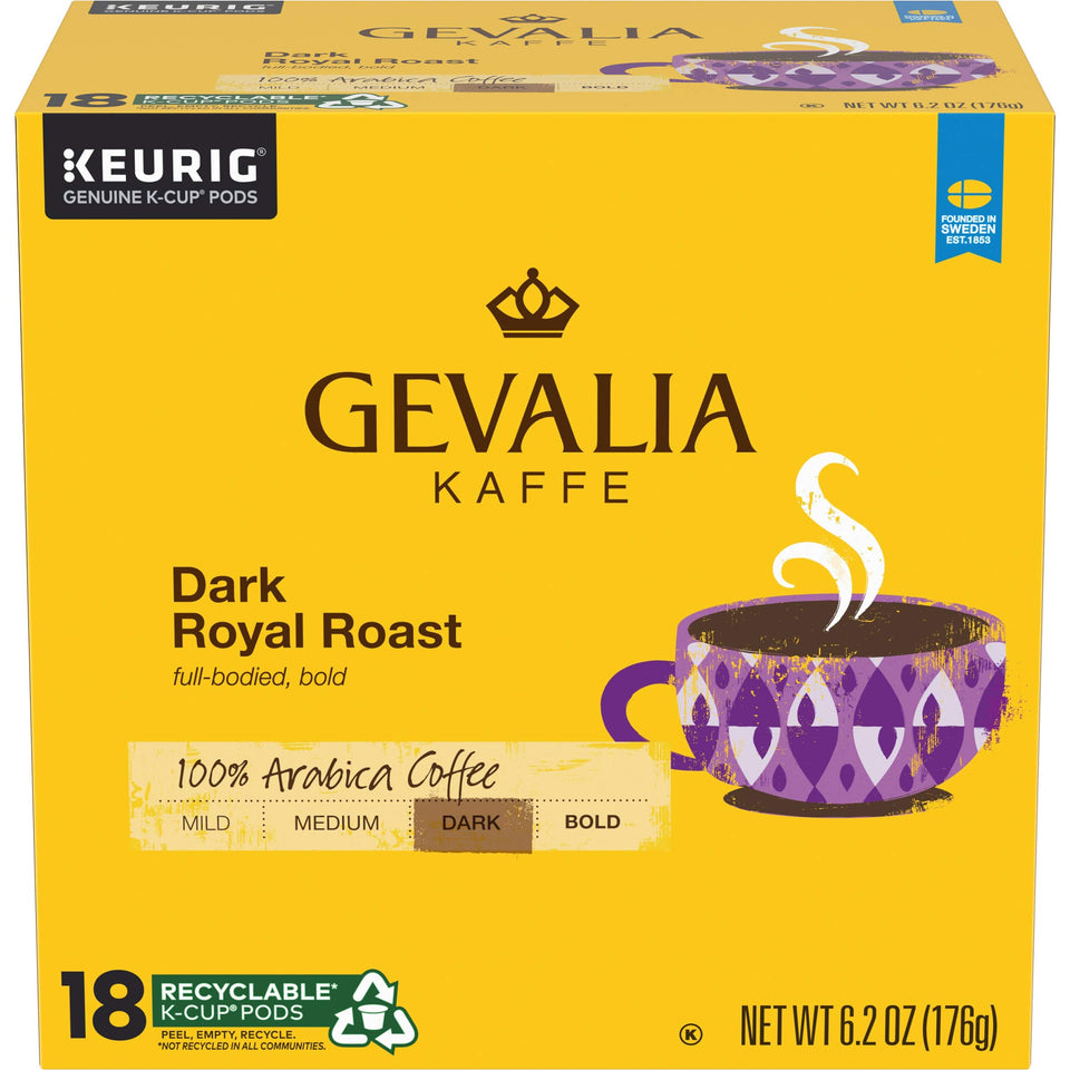 Gevalia Dark Royal Roast K-Cup Pods delivering rich aroma for a bold morning boost