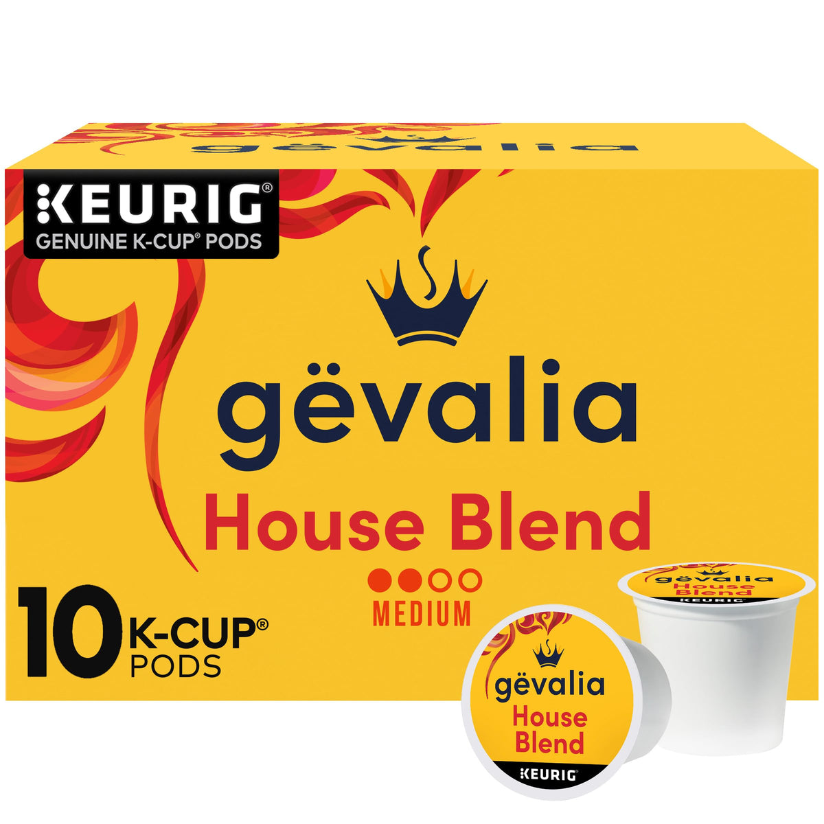 Gevalia House Blend K-Cup box front for quick, easy mornings