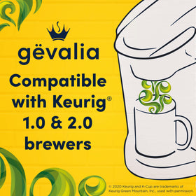 Gevalia box highlights eligibility and kosher-friendly credentials.
