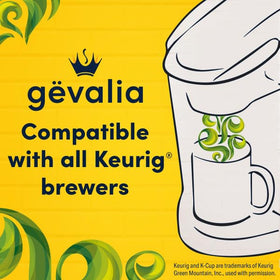 Gevalia morning brew setup with K-Cup pods for quick coffee.