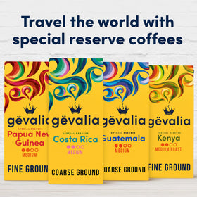 Gevalia Rainforest Alliance certified label on the bag.