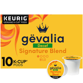 Gevalia Signature Blend Decaf K-Cup pods in a box for everyday use.