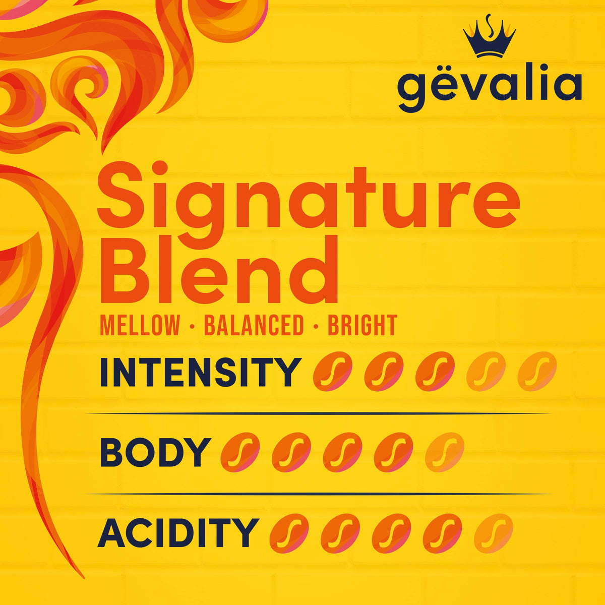 Gevalia Signature Blend Light Roast aroma above a finished cup.