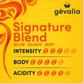 Gevalia Signature Blend box back label with origin notes