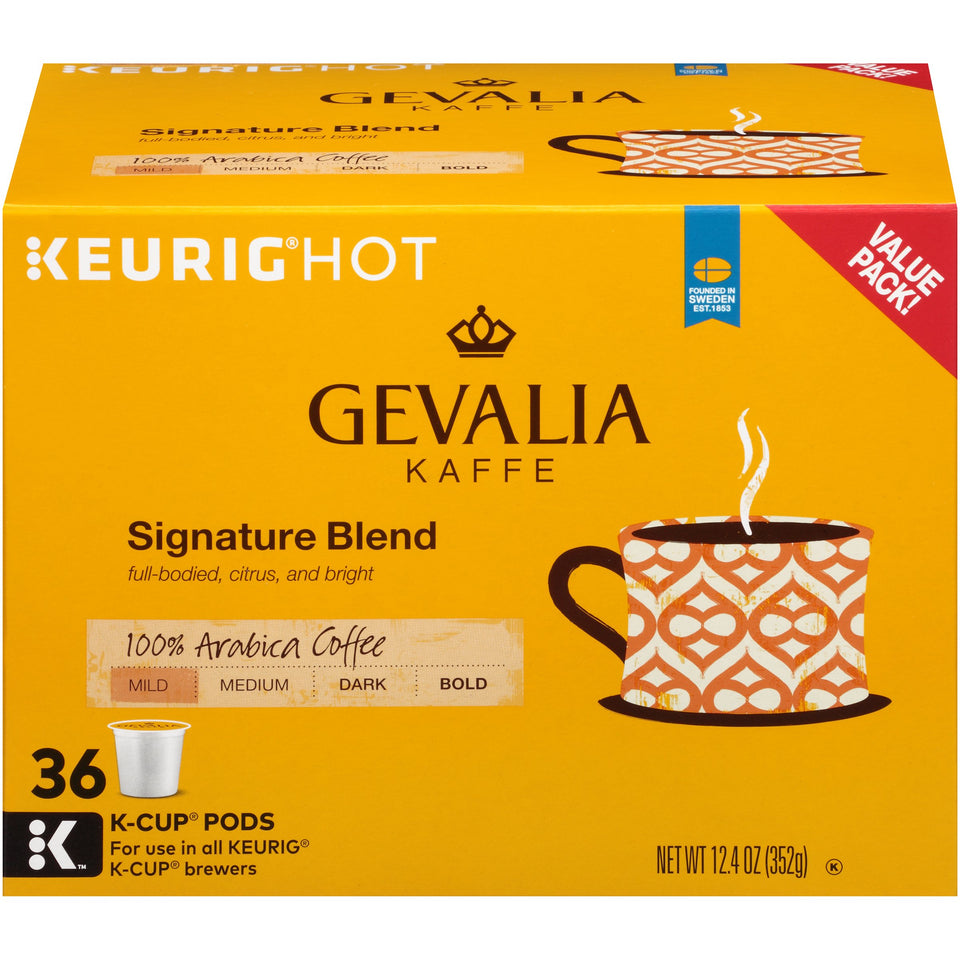 Gevalia Signature Blend Mild Roast K-Cup Pod for a smooth, easy morning coffee.
