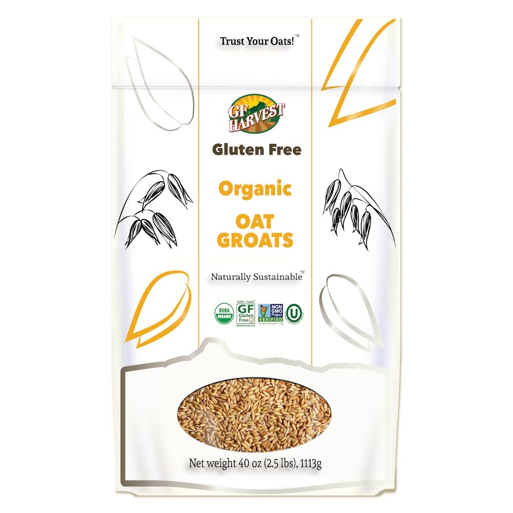GF Harvest gluten free oat groats in 40 oz bag for pantry storage.