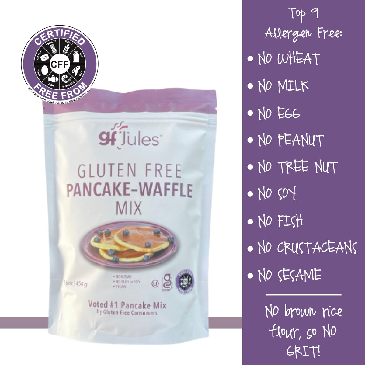 gfJules Belgian waffles fresh from the iron with crisp exterior.