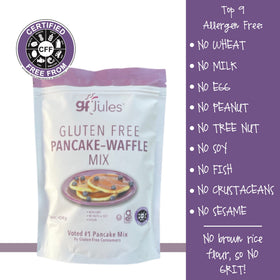 gfJules Belgian waffles fresh from the iron with crisp exterior.