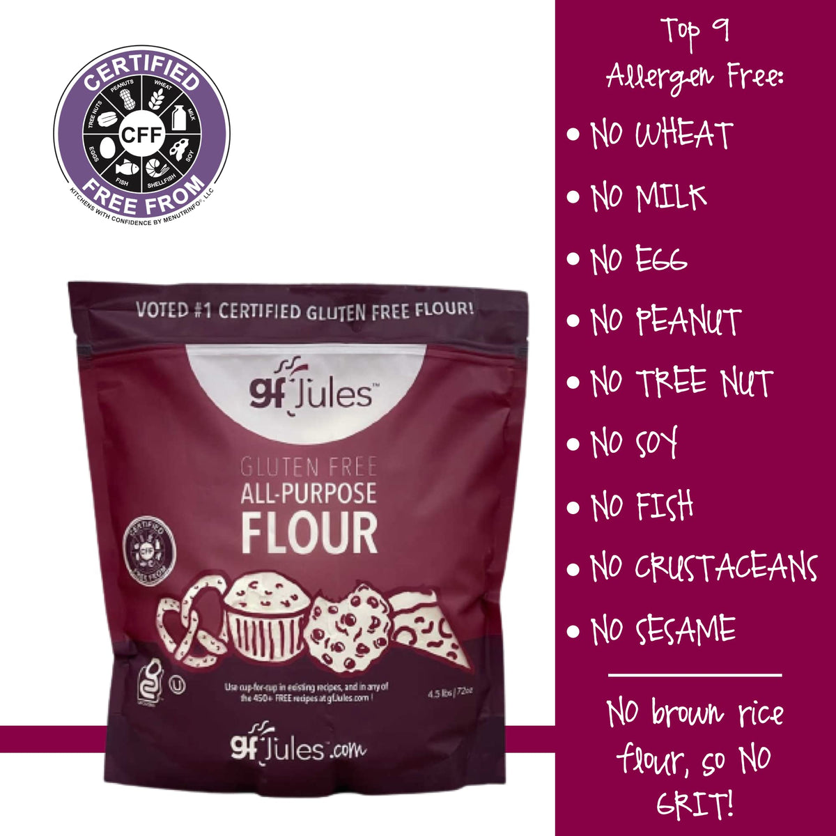 gfJules dedicated gluten-free facility badge signals safe baking.