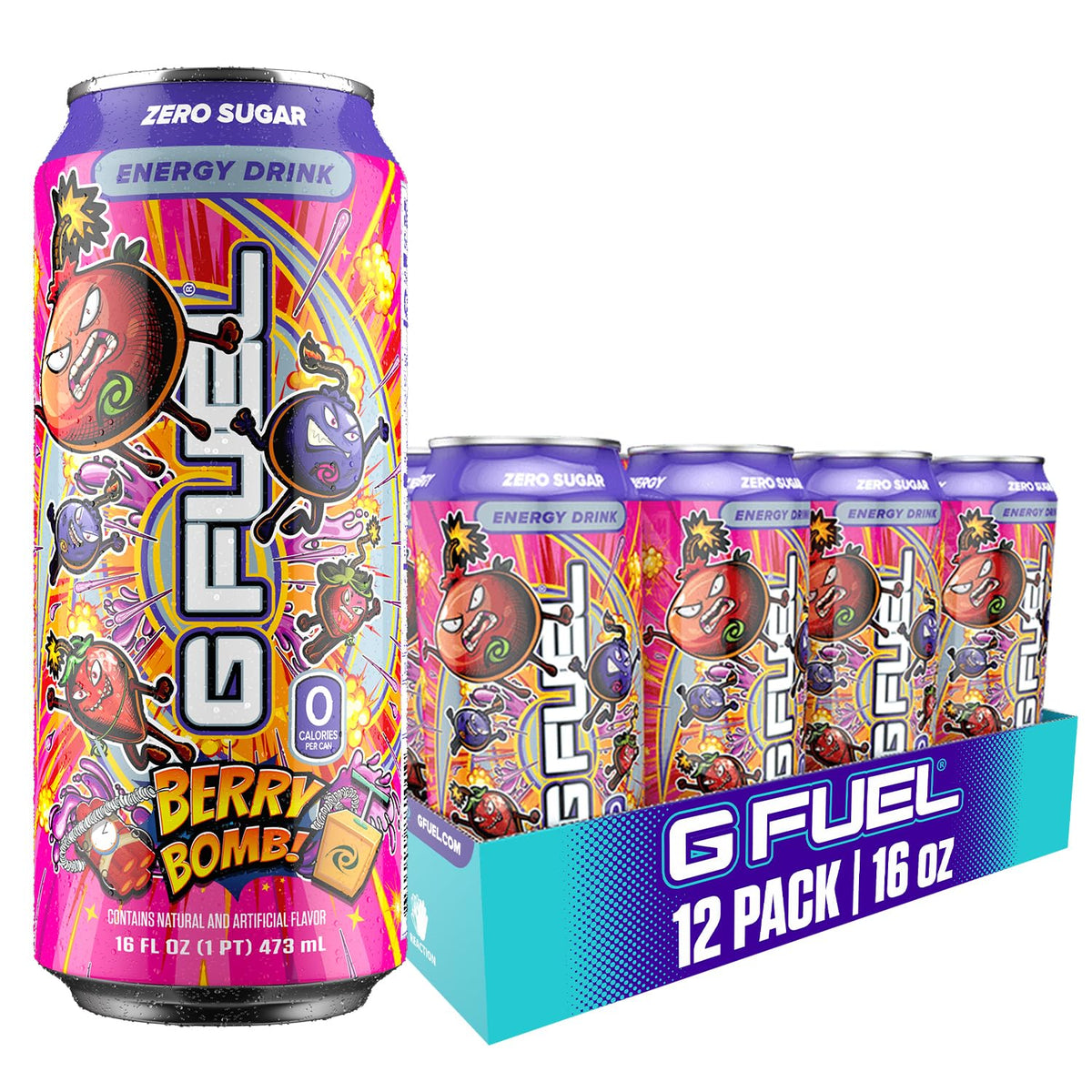 G Fuel Berry Bomb can front view highlighting sugar-free energy