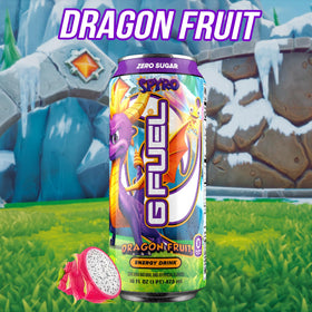 G Fuel Dragon Fruit can nutrition label highlights zero sugar and caffeine.