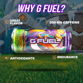 G Fuel Dragon Fruit can side view highlights compact 16 oz design for on-the-go energy.