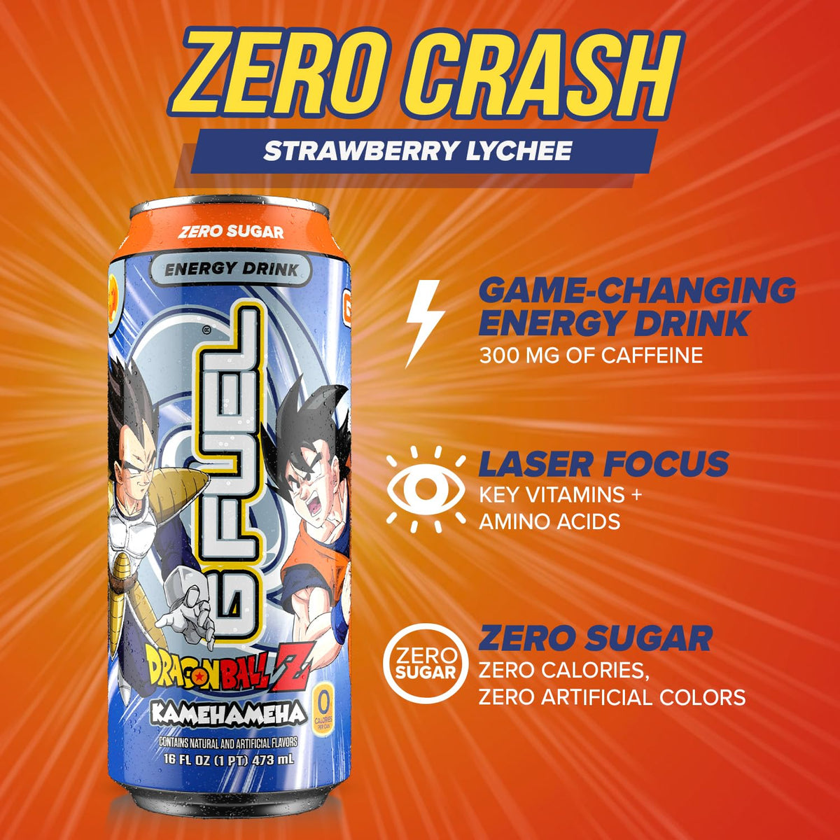 G Fuel Kamehameha can back with nutrition panel supporting caffeinated focus and antioxidants