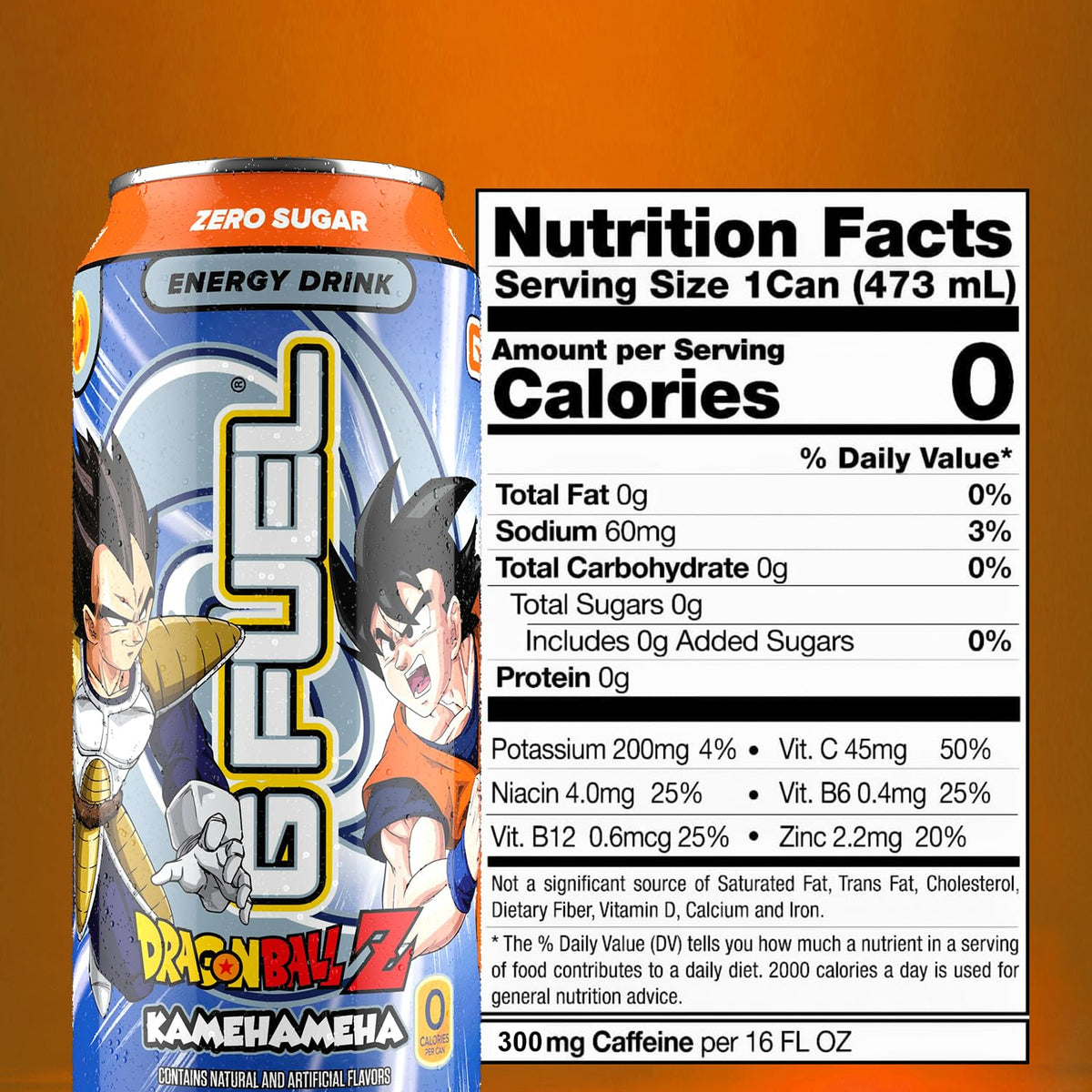 G Fuel Kamehameha nutrition label close-up highlights caffeine and vitamins