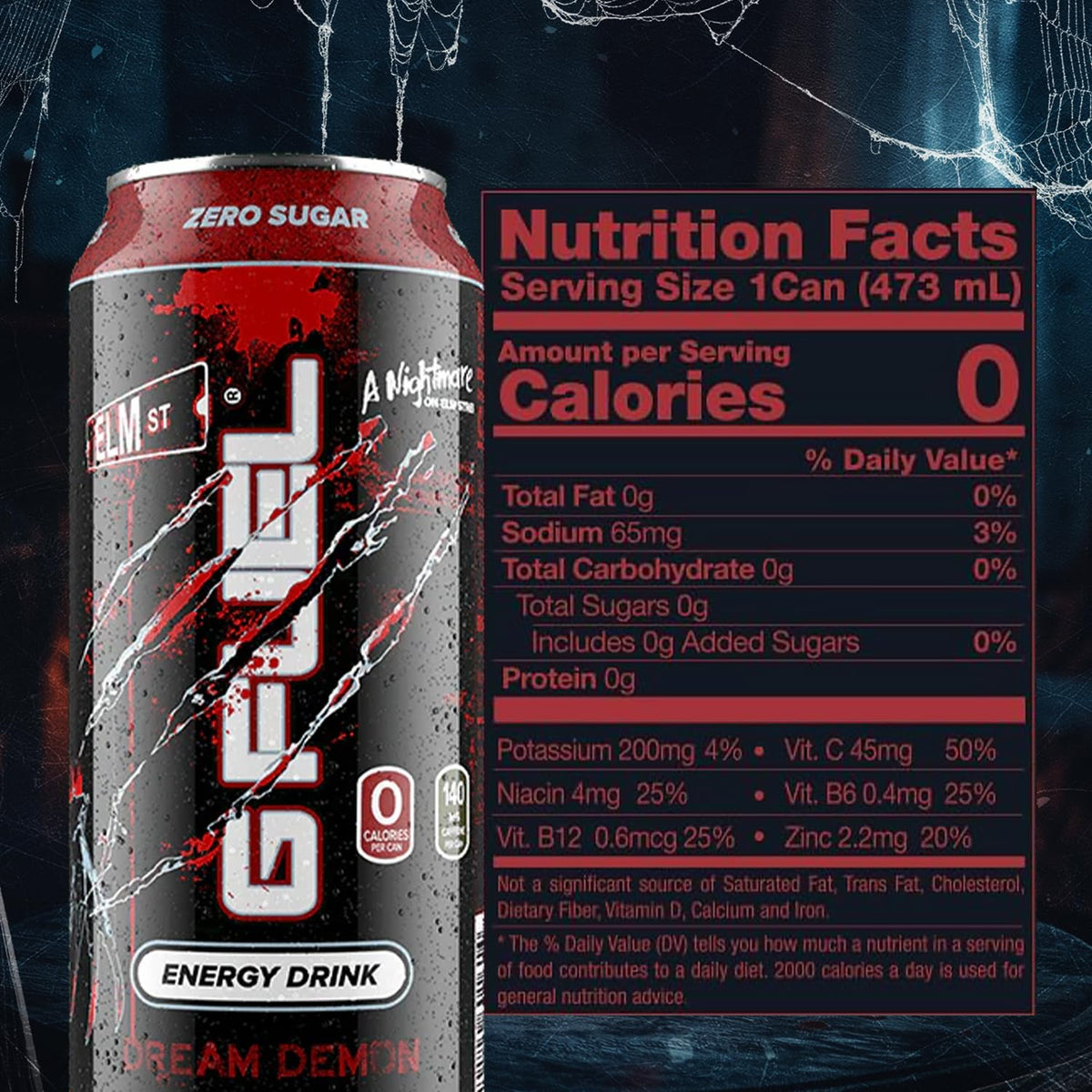 G Fuel Nightmare on Elm Street can supports healthy energy with vitamins and antioxidants.