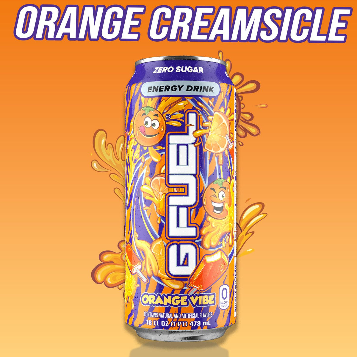Glass of Orange Vibe on ice signaling refreshing energy for gaming.