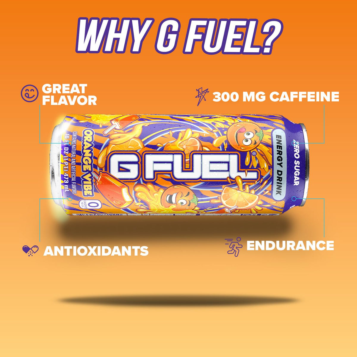 Pack of Orange Vibe cans shows convenient daily energy for study or workouts.