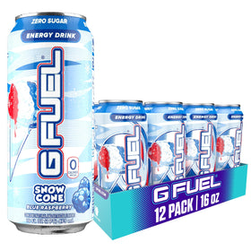 G Fuel Snow Cone can front view, highlighting bold energy label for focus