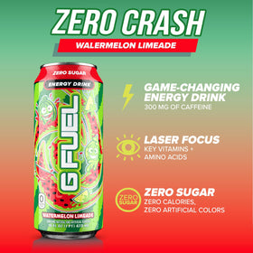 G Fuel Watermelon Limeade label closeup highlights antioxidants and vitamins.