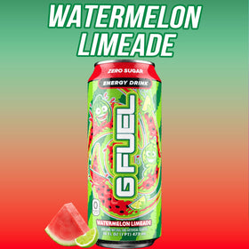 G Fuel Watermelon Limeade pour into glass shows refreshing energy on demand.